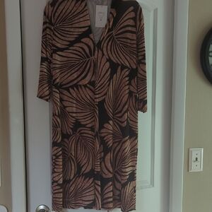 Ayra Women's Black and Tan Leaf Print Dress 38" Long